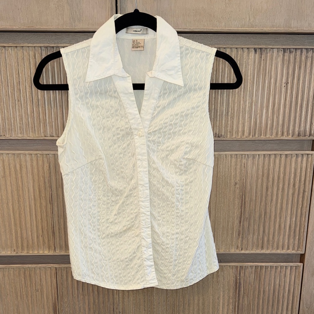 Elegant White Button Down Sleeveless Shirt